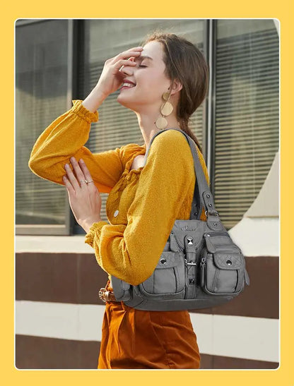 Women Small Handbags Satchel Top-handle Handbag PU Shoulder Bag 8”x11” Dumpling Pack Multi-pockets Shoulder Bag