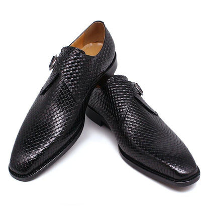 Size 6 To 13 Classic Monk Strap Buckle Dress Shoes Genuine Leather Luxury Plaid Print Office Wedding Party Formal Shoes for Men