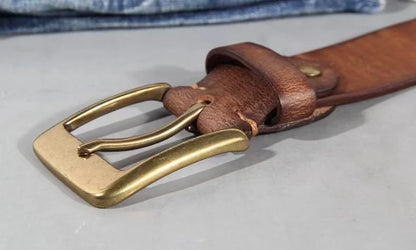 Luxury Handmade Leather Copper Buckle Man's Belt Cinturon Gotico Cowhide Retro All-match Casual Jeans Soft Belt ABC