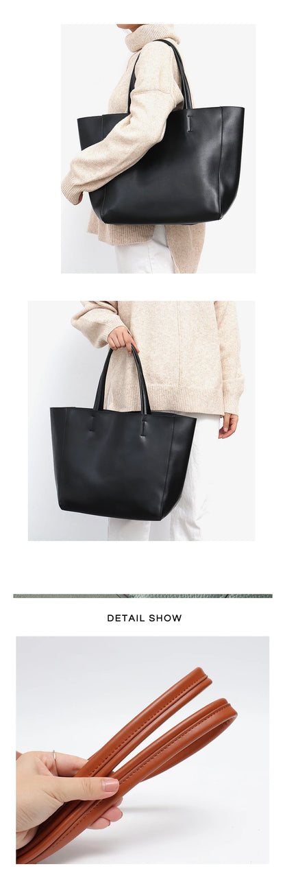 Classic Real Leather Women Tote Large Capacity with Zip Liner Purse Daily Big Shoulder Handbags A4 Laptop Shopping Commute Bags