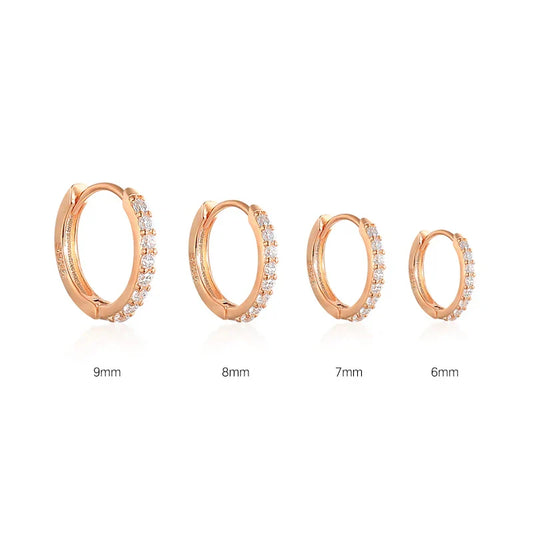 6/7/8/9mm Real 925 Sterling Silver Zircon Hoop Earrings for Women Huggie Earring Piercing Earings Jewelry Pendientes