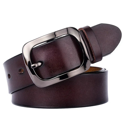 3.2cm Genuine Leather Belt for Women Natural Cowhide Metal Buckle Casual Jeans Trousers Belt Female Waistband Gifts