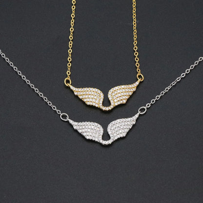 Delicate Women 24K Gold Plated Zircon Angel Wing Chain Pendant Necklace