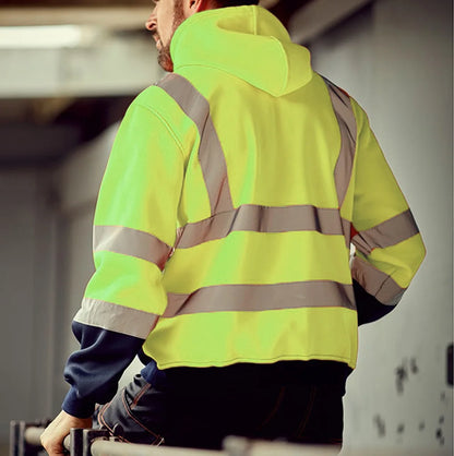 Safety Reflective Sweatshirt Men Winter Zipper Sweatshirts Hoodie Men Hoody Sweatshirts Male Black Hoodies For Men Workwear