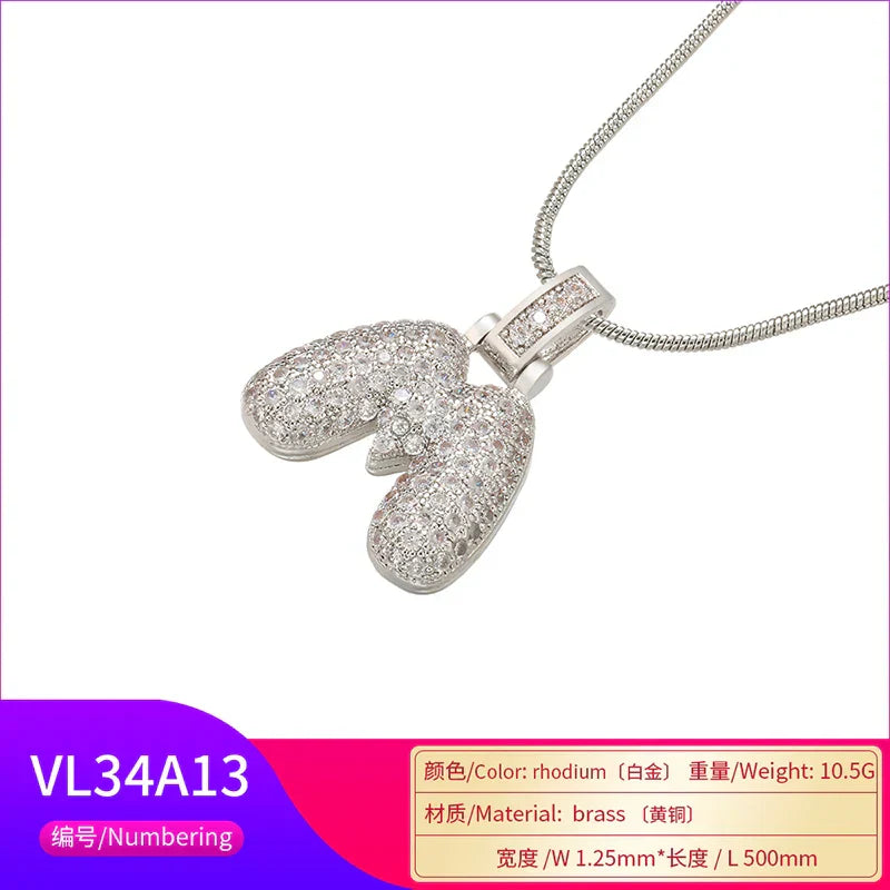 1.25x500mm Fat and lovely crystal brass silver color  letter necklace for women friends birthday gift model: VL34