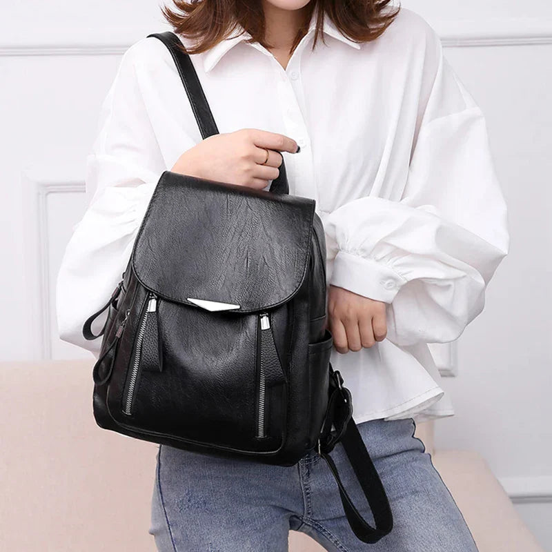 Luxury Backpack For Women Soft PU Leather Backpack Travel Large Capacity School Bag Double Zipper Business Knapsack
