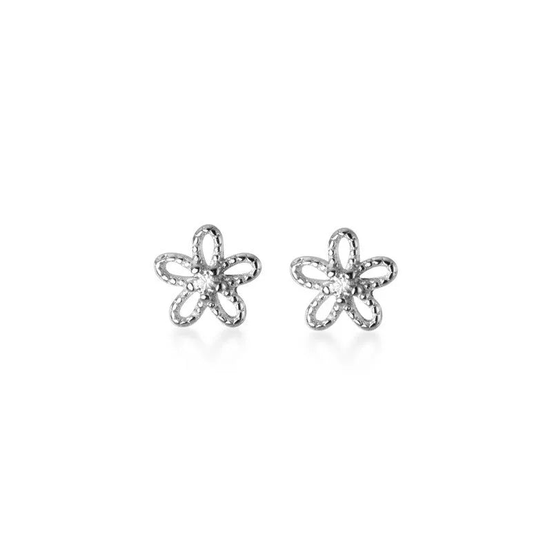 Real 100% 925 Sterling Silver Cute Sweet Hollow Mini Small Flower Geometric Stud Earrings for Women Korean Fine Jewelry