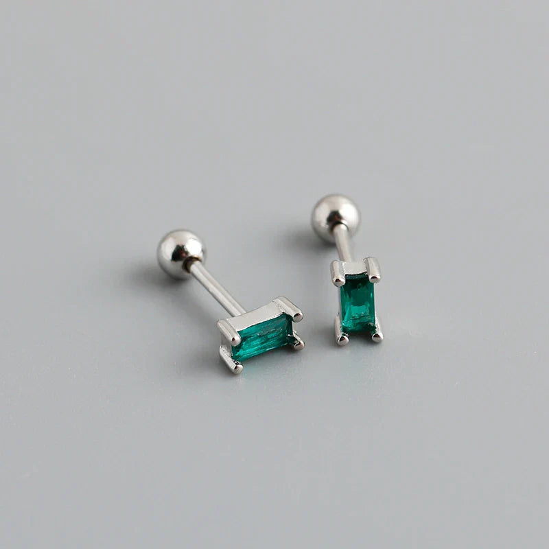 925 Sterling Silver Colorful Square Shiny Zircon Beads Piercing Stud Earrings for Women Fashion Gothic Exquisite Jewelry