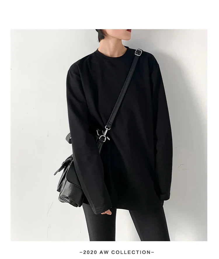 Spring Autumn Women's Solid Color Loose Long Sleeve T-shirt O-neck Basic Top Bottomed Shirt Casual  Tshirt Woman Female