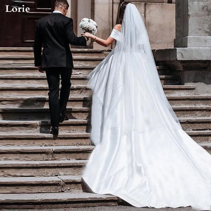 Princess Wedding Dresses Satin Vintage Off The Shoulder Wedding Bride Dresses Long Train White Wedding Ball Gown Customize