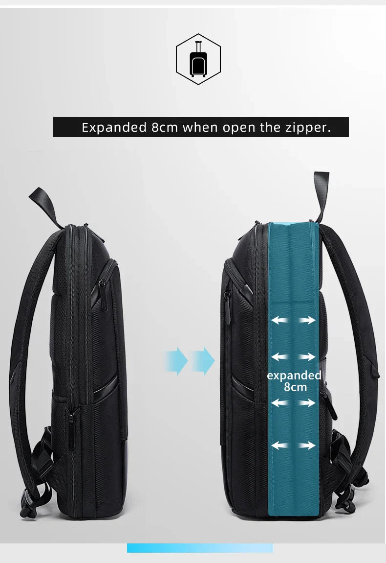 Slim Men Business Expandable Waterproof 15.6" Laptop Backpack Fashion Male Travel Light Scalable Shoulder Bags for Men
