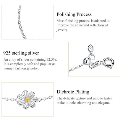 Daisy Flower Link Bracelet for Women Genuine 925 Sterling Silver Fresh Lovely Gifts Anti-allergy Gift Fine Jewelry SCB165