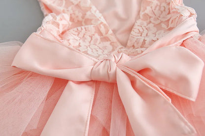 Summer Princess Dresses for Girl Lace Tulle Party Wedding Dress With Sash Baby Clothes 1-6Y E1953