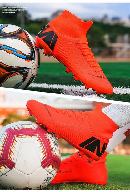New Futstal FG/TF Orange Soccer Boots For Men High Top Men Soccer Cleats Football Trainers Men Sport Shoes zapatillas de futbol