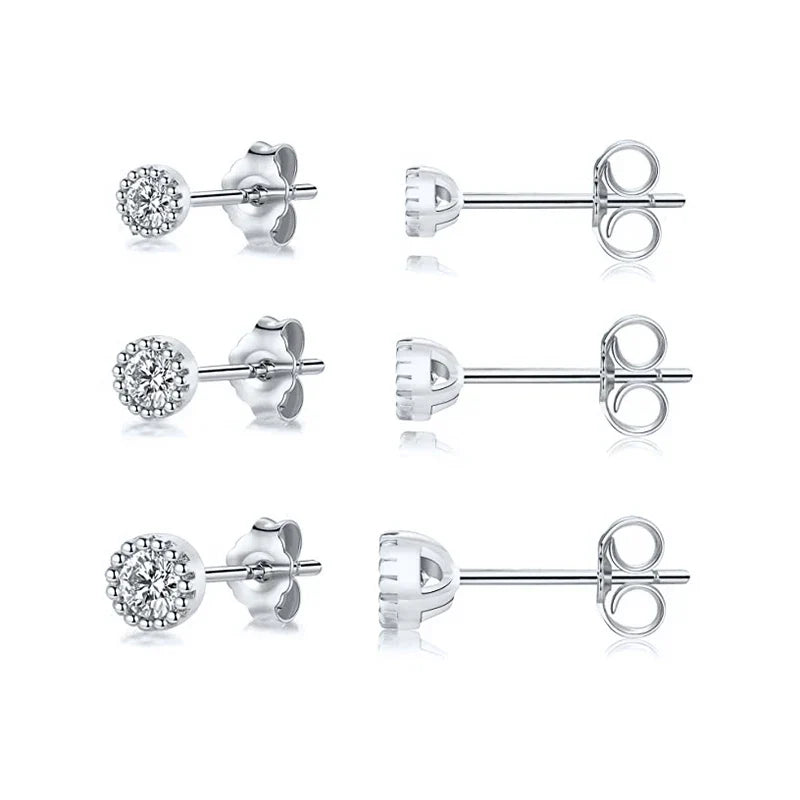 3pcs/set Bling Zircon Earring 925 Sterling Silver Cute Mini Heart Star Stud Earrings Ear Bone Earlobe Piercing Jewerly
