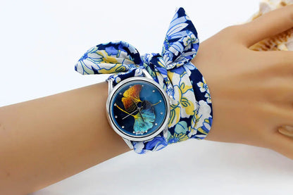 New Ladies Cloth Wristwatch Fashion Women Dress Watch High Quality Silver  Quartz Watch Sweet Girls Watch Fabric Clock