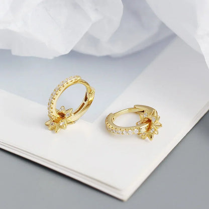 925 Sterling Silver Earring Zircon Sun Flower Ear Ring Geometric Style Water Drop Ear Bone Cute Temperament Woman Girl Ear Jewel