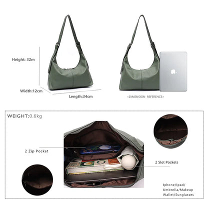 Luxury Women Cowhide Crossbody Bag Large Casual Shoulder Purse Wide Strap Handbag Female Daily 100% Genuine Leather Hobo Sack