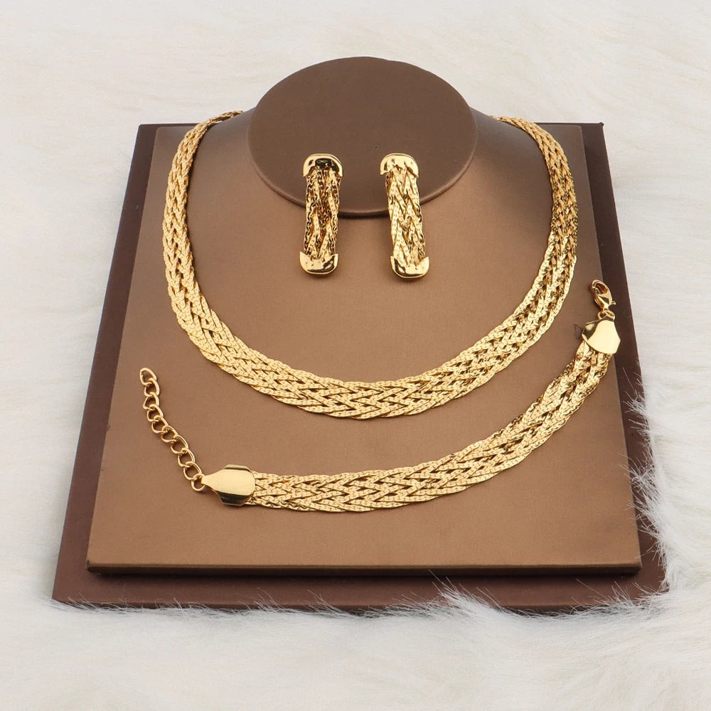Hollow Earrings Necklace Set Fashion Women Dubai Africa Luxury Punk Jewellery Valentine's Day Gift Choker Necklace