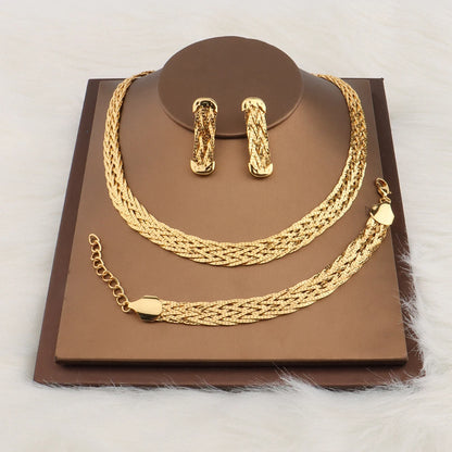Hollow Earrings Necklace Set Fashion Women Dubai Africa Luxury Punk Jewellery Valentine's Day Gift Choker Necklace