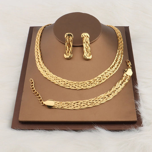 Hollow Earrings Necklace Set Fashion Women Dubai Africa Luxury Punk Jewellery Valentine's Day Gift Choker Necklace