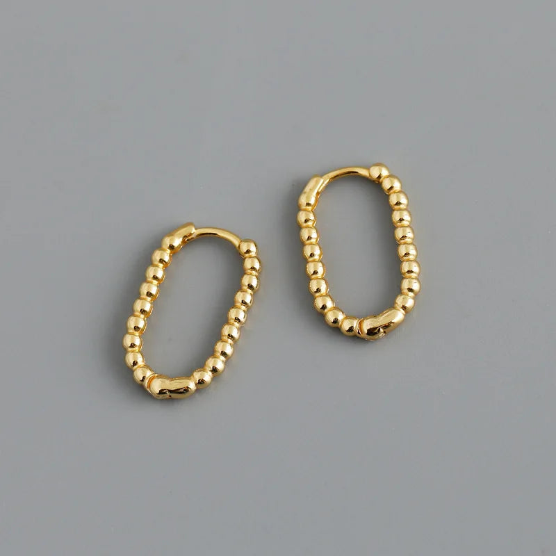 925 Sterling Silver Punk Simple Pirecing Geometry Hollow Beads Stud Earrings for Women Girl Chic Birthday Goth Jewelry