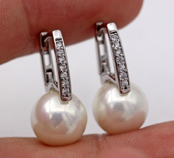 Genuine 18k Gold Pendientes Earrings Harp PearlStuds HorseShoe Earrings for Women Wedding Gifts