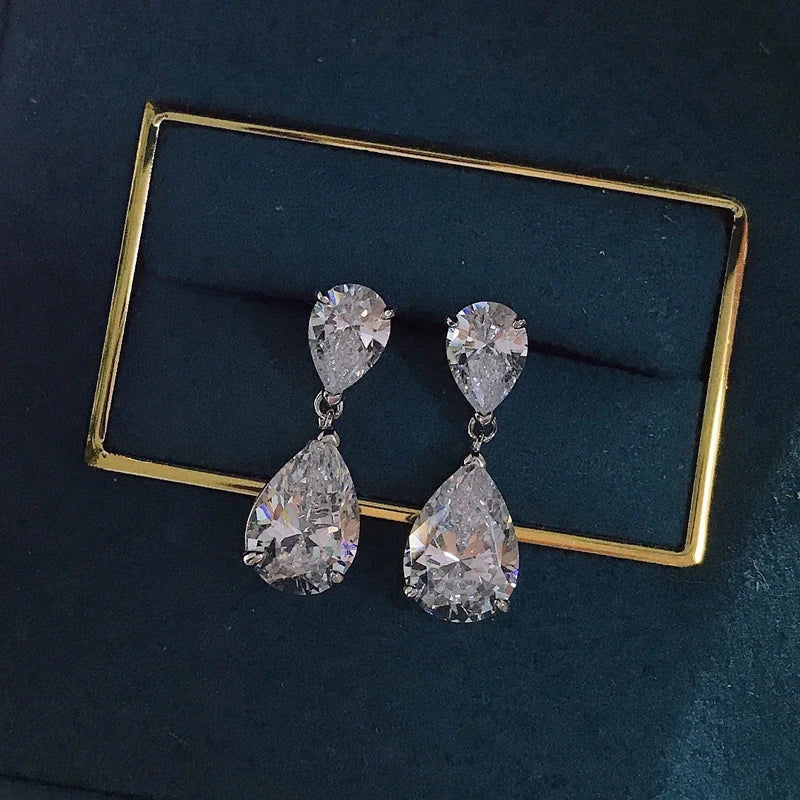 100% 925 Sterling Silver Water Drop High Carbon Diamond Drop Earrings For Women Sparkling Wedding Party Fine Jewelry Gift