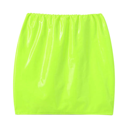 Glossy Patent Leather Miniskirt for Womens Solid Color Elastic Waistband Pencil Skirt Music Festival Costume Daily Wear Clubwear