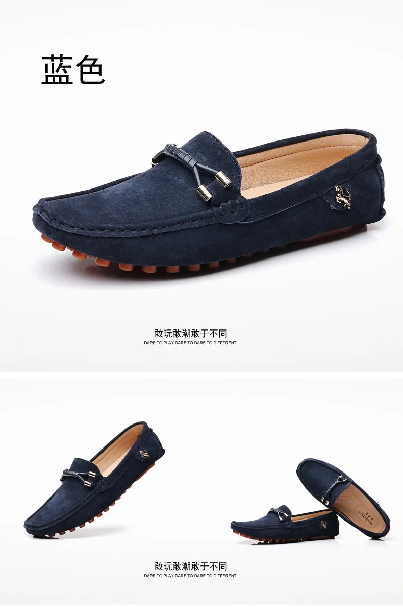 Loafers Men Casual Fashion Suede Men Shoes Lightweight Soft Genuine Leather Moccasins Slip on Driving Shoes for Men Size 48
