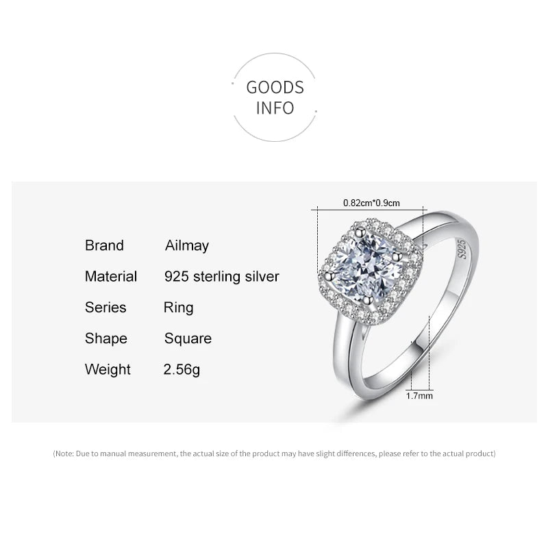 100% Real 925 Sterling Silver Simple Square Clear CZ Charm Rings for Women Minimalist Fine Jewelry 2021 New Style Bague