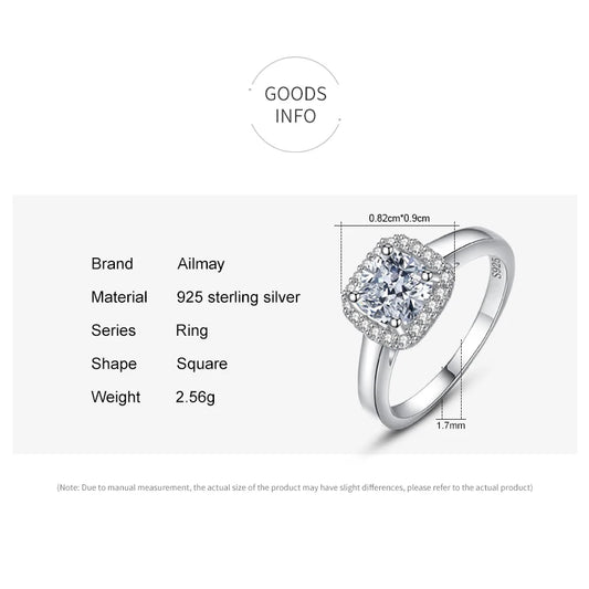100% Real 925 Sterling Silver Simple Square Clear CZ Charm Rings for Women Minimalist Fine Jewelry 2021 New Style Bague