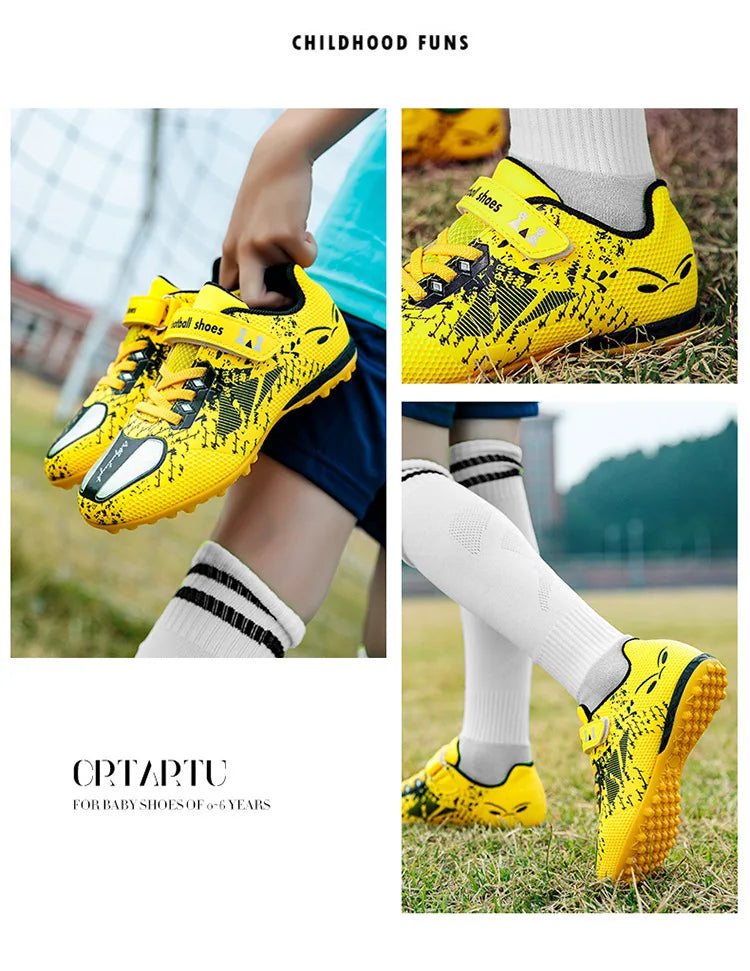 Children Football Shoes Soccer Boots Kids Boy Girl Sneakers New Leather High Top Soccer Cleats Training Outdoor Hook & Loop
