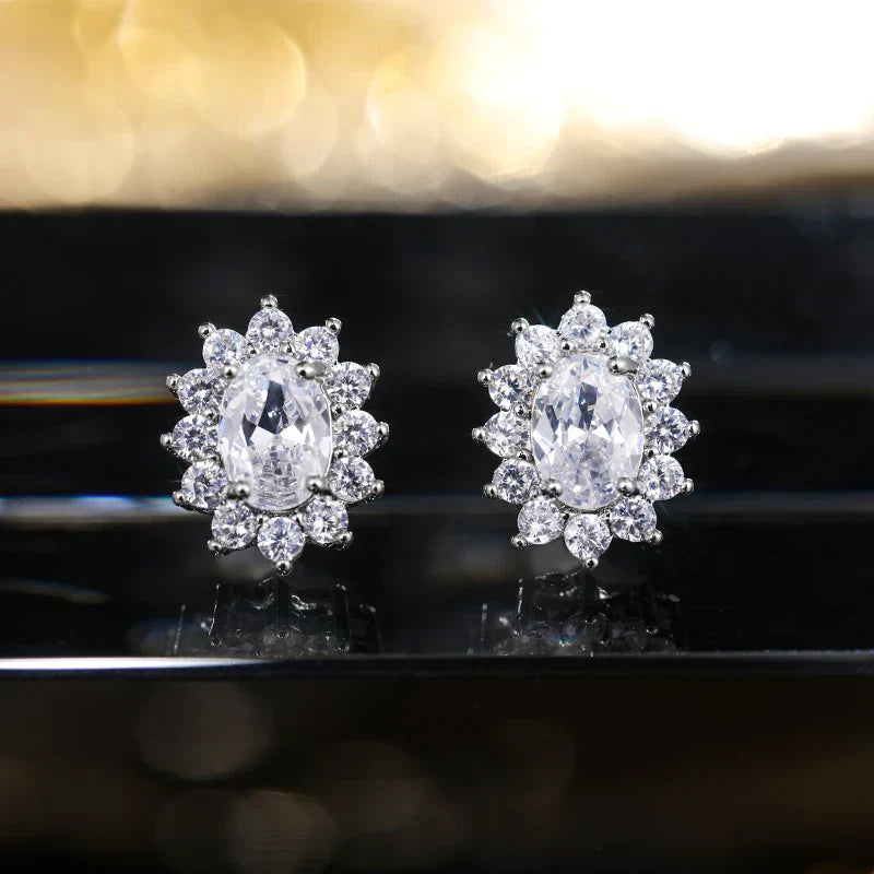 Fashion Sunflower Shape Stud Earrings Women Brilliant Oval Cubic Zirconia Luxury Female Party Jewelry Earring Top Quality