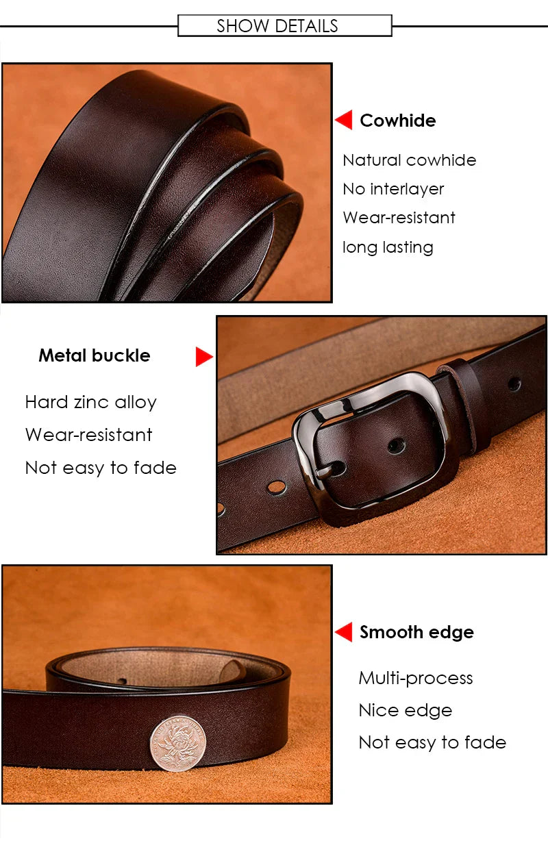 3.2cm Genuine Leather Belt for Women Natural Cowhide Metal Buckle Casual Jeans Trousers Belt Female Waistband Gifts