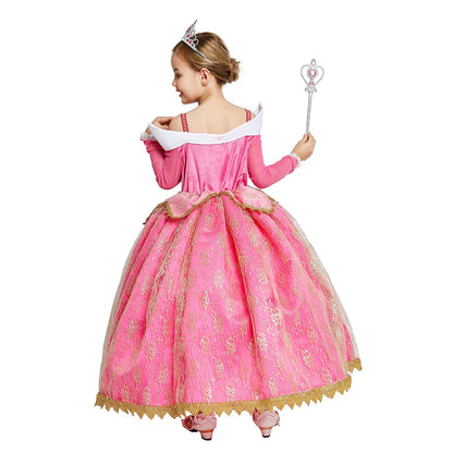 Summer Girls Sleeping Beauty Auroro Princess Halloween Cosplay Dress Off Shoulder Kids Gift Fancy Party Princess Clothing