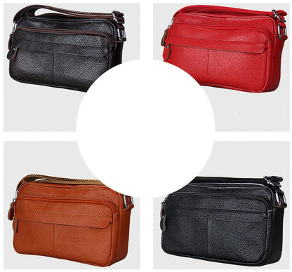 Genuine Cow Leather Casual Women Handbags Korean Single Zipper Solid Messenger Bags Soft Phone Pocket Crossbody Female Box Bag