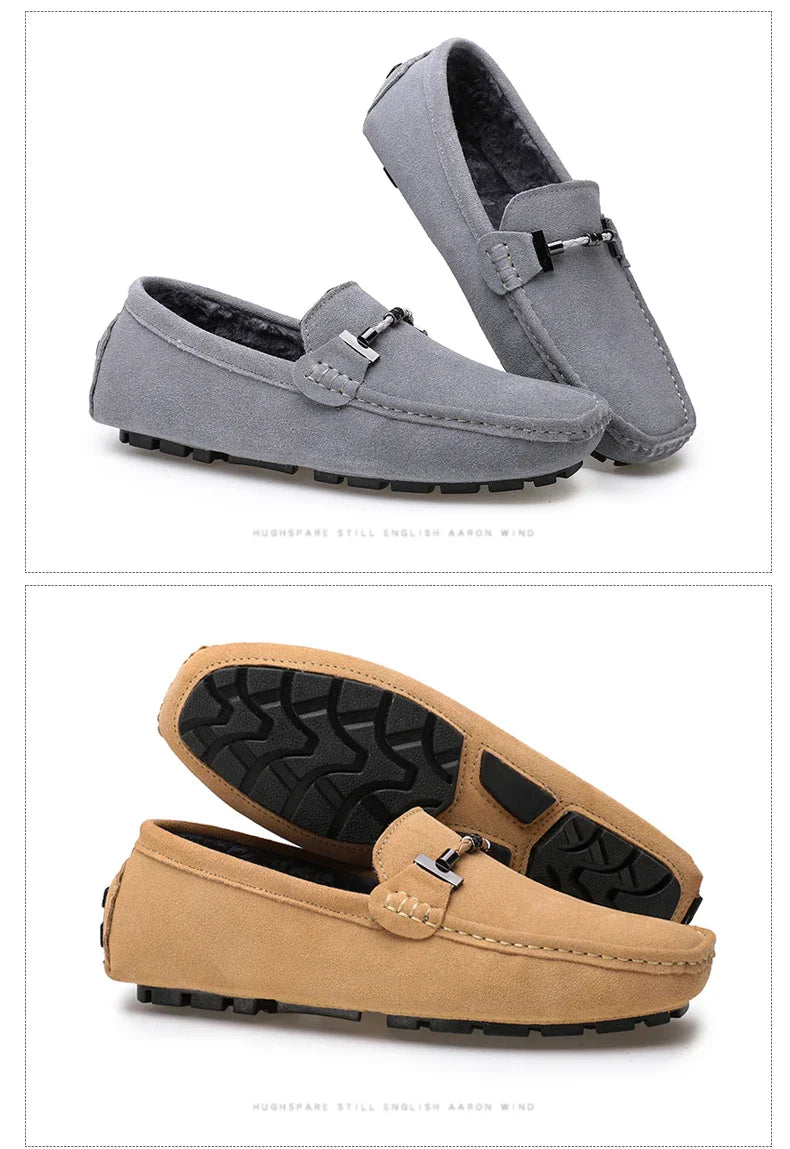 Handmade Men Loafers Luxury Genuine Leather Casual Shoes Comfortable Soft Driving Shoes Warm Fur Plus Office Moccasins