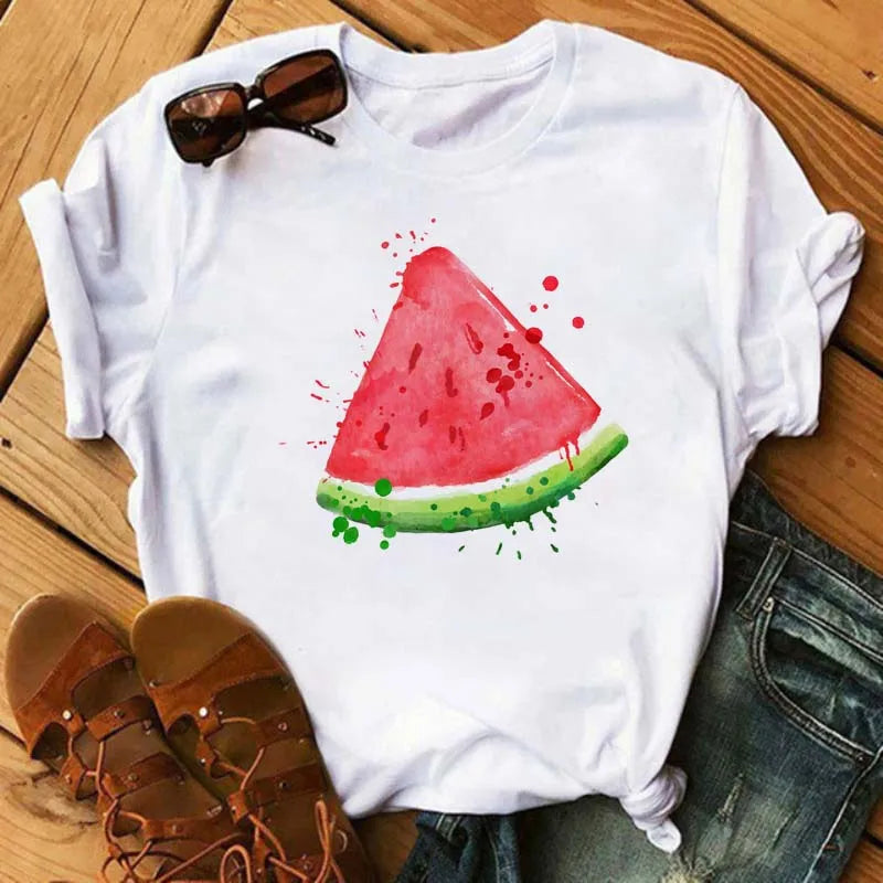 Funny Fruits T Shirt Women Fashion Kawaii Banana Print White T-shirt Harajuku TShirt Short Sleeves Tops Tee Shirt Femme T Shirts