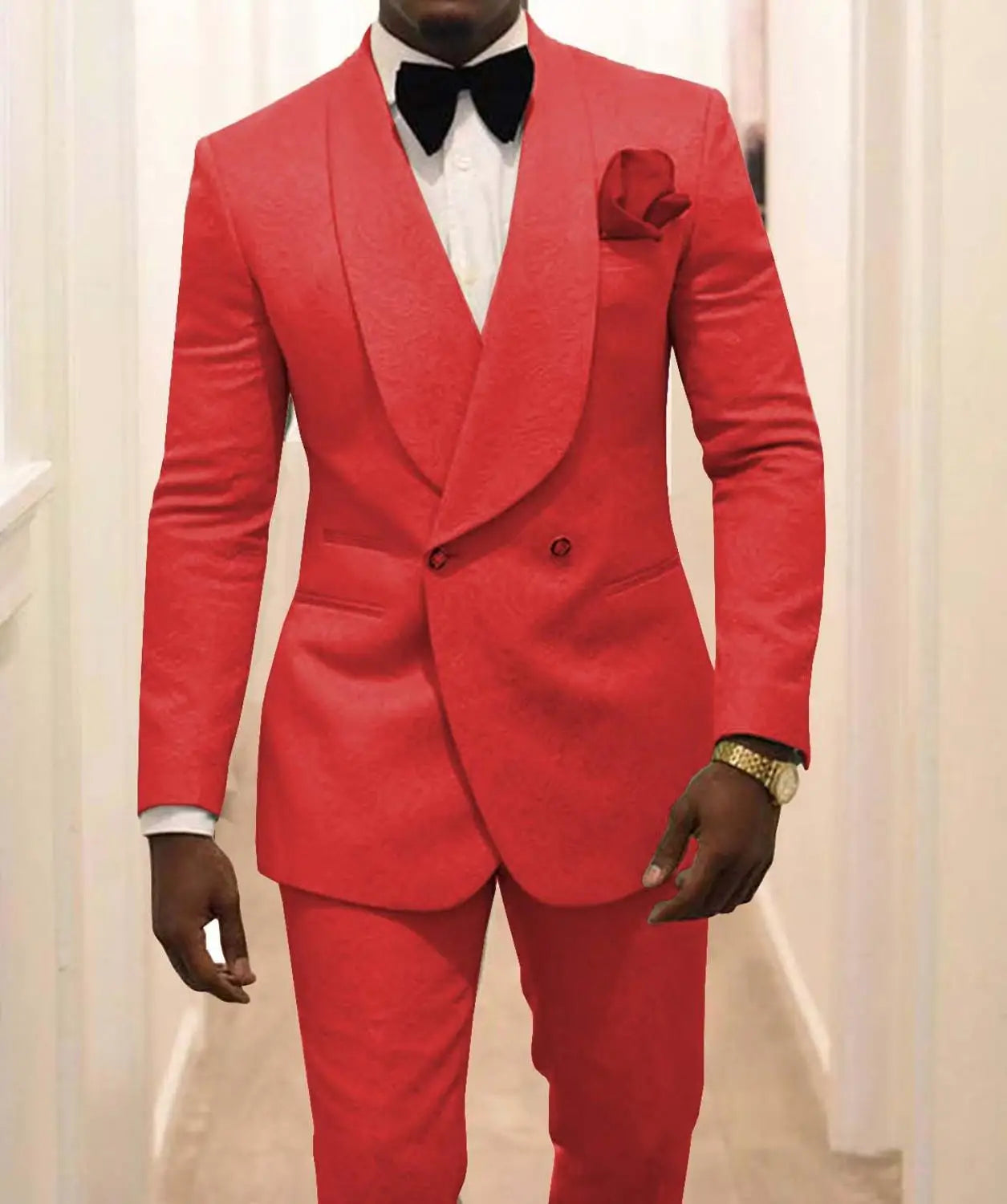 Custom Made Groomsmen White Pattern Groom Tuxedos Shawl Lapel Men Suits 2 Pieces Wedding Best Man ( Jacket+Pants+Tie ) C922