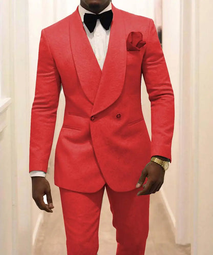 Custom Made Groomsmen White Pattern Groom Tuxedos Shawl Lapel Men Suits 2 Pieces Wedding Best Man ( Jacket+Pants+Tie ) C922