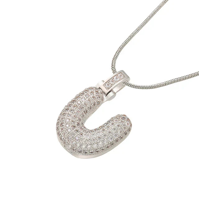 1.25x500mm Fat and lovely crystal brass silver color  letter necklace for women friends birthday gift model: VL34