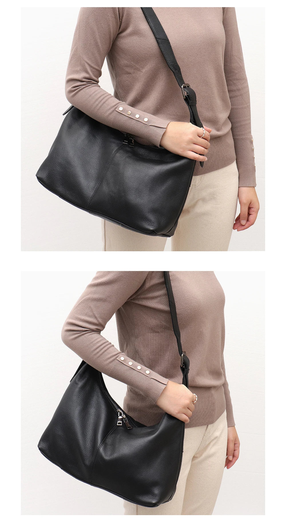 Luxury Women Cowhide Crossbody Bag Large Casual Shoulder Purse Wide Strap Handbag Female Daily 100% Genuine Leather Hobo Sack