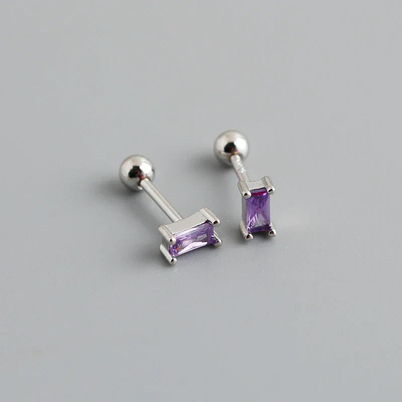 925 Sterling Silver Colorful Square Shiny Zircon Beads Piercing Stud Earrings for Women Fashion Gothic Exquisite Jewelry