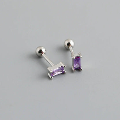925 Sterling Silver Colorful Square Shiny Zircon Beads Piercing Stud Earrings for Women Fashion Gothic Exquisite Jewelry