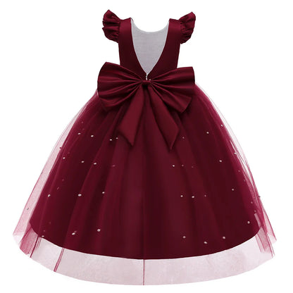 Teen Big Bow Girls Princess Dresses for Bridesmaids Kids Party Dress for Girl Beading Wedding Prom Pageant Dress Gown 5-14 Years