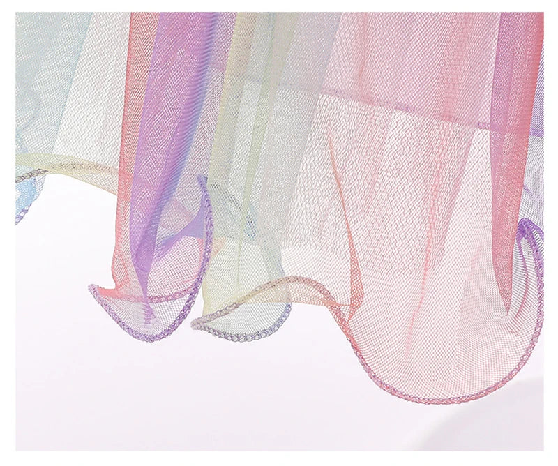 High Quality Summer Girls Dress Rainbow Mesh Bow Birthday Party Dance Costume Little Princess Dress Kids Clothes 1-10 Years Old