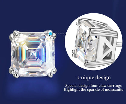 Total 0.8ct 6.0mm Moissanite D Color VVS1 Asscher Cut 18K White Gold Plated Earrings Jewelry Woman Girlfriend Gift
