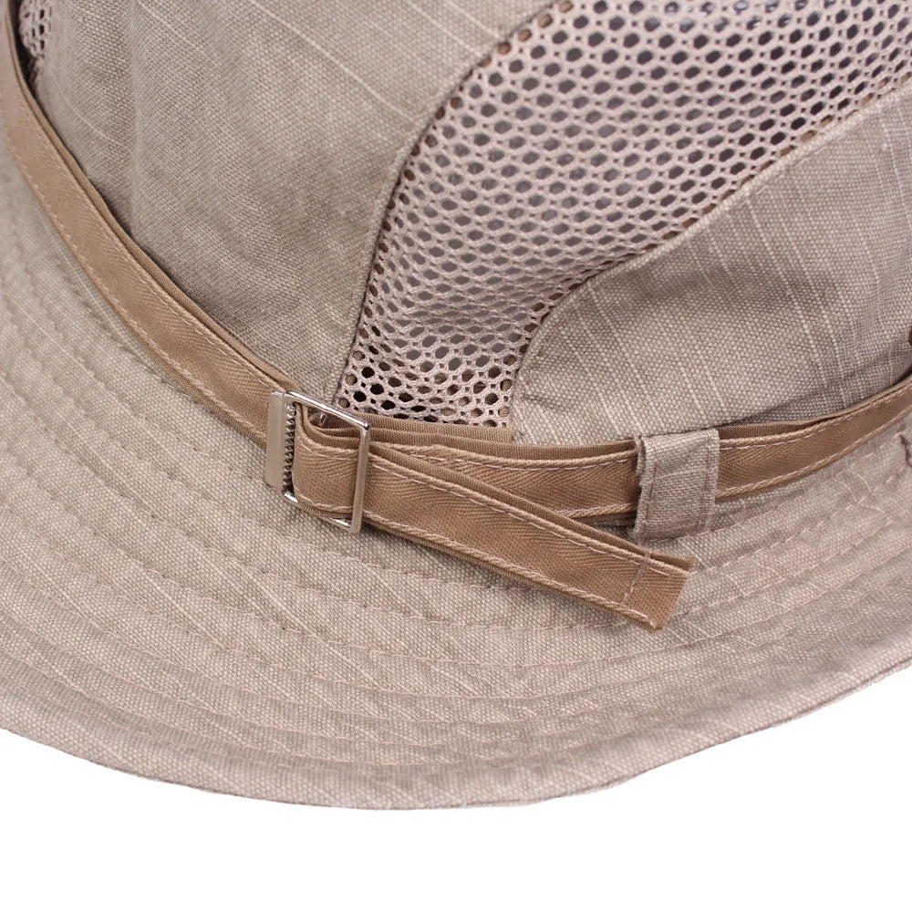 Outdoor Bucket Hat Men Summer Breathable Panama Cap Cotton Jungle Fishing Mesh