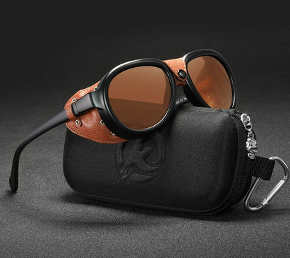 Luxury Steampunk Pilot Sunglasses Men and Women Soft Leather Shield Glasses UV400 Protection KD2095
